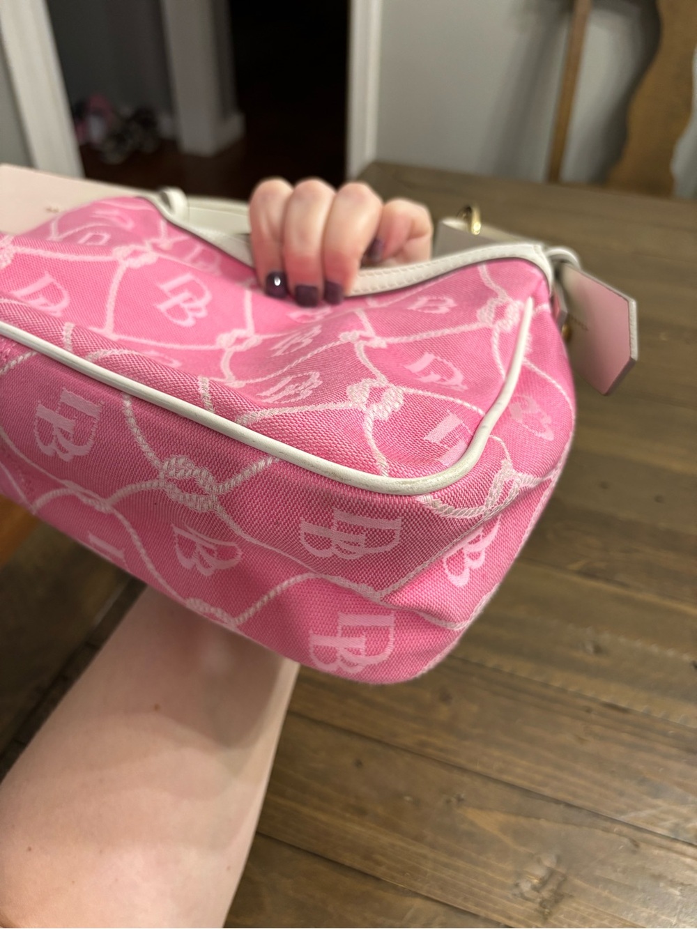 Dooney & Bourke Pink Jacquard Shoulder Bag with Cream Trim - Picture 10 of 14